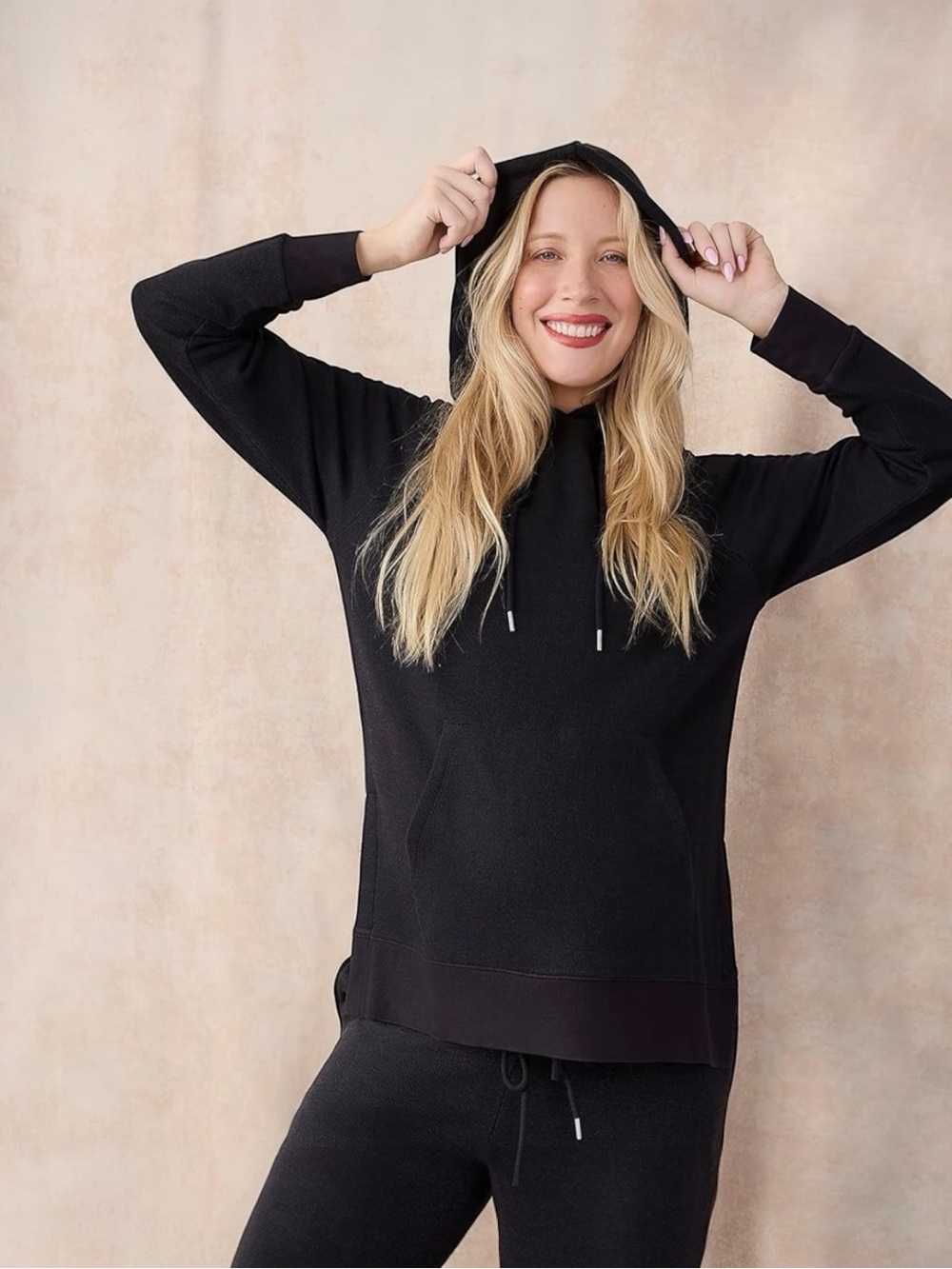 NWT Motherhood Black Oversized Fleece Hoodie Medium Cozy Side Slit
